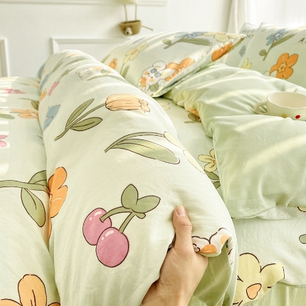 91家纺网 家纺一手货源 找家纺 （总）2025新洗水棉四件套ins萌兔卡通风亲肤磨毛学生三件套