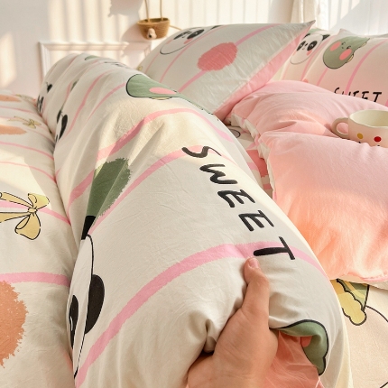 91家纺网 家纺一手货源 找家纺 （总）2025新洗水棉四件套ins萌兔卡通风亲肤磨毛学生三件套