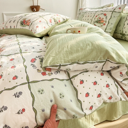 91家纺网 家纺一手货源 找家纺 （总）2025新洗水棉四件套ins萌兔卡通风亲肤磨毛学生三件套