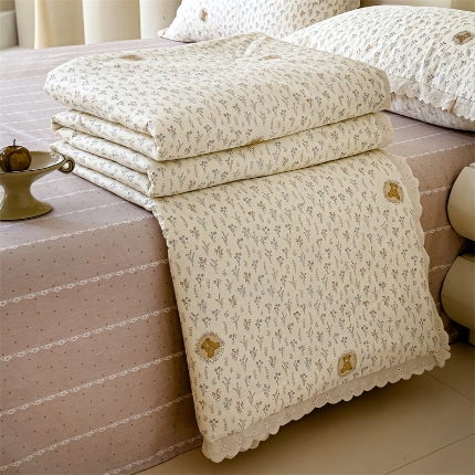 91家纺网 家纺一手货源 找家纺 （总）被窝家纺 2025新款全棉花边大豆夏被四件套纯棉夏被薄被（提供买家秀）