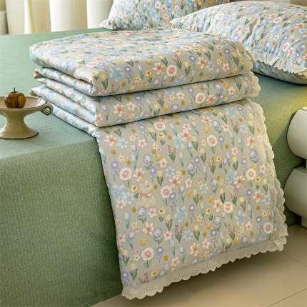 91家纺网 家纺一手货源 找家纺 （总）被窝家纺 2025新款全棉花边大豆夏被四件套纯棉夏被薄被（提供买家秀）