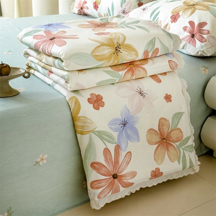 91家纺网 家纺一手货源 找家纺 （总）被窝家纺 2025新款全棉花边大豆夏被四件套纯棉夏被薄被（提供买家秀）