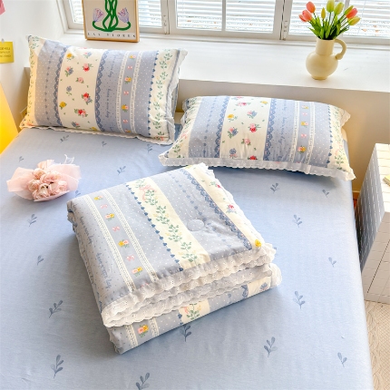 91家纺网 家纺一手货源 找家纺 （总）被窝家纺 2025新款全棉花边大豆夏被四件套纯棉夏被薄被（提供买家秀）