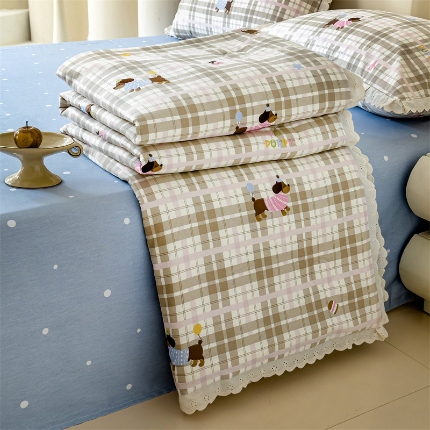 91家纺网 家纺一手货源 找家纺 （总）被窝家纺 2025新款全棉花边大豆夏被四件套纯棉夏被薄被（提供买家秀）