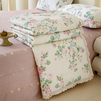 91家纺网 家纺一手货源 找家纺 （总）被窝家纺 2025新款全棉花边大豆夏被四件套纯棉夏被薄被（提供买家秀）