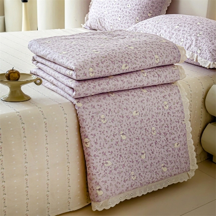 91家纺网 家纺一手货源 找家纺 （总）被窝家纺 2025新款全棉花边大豆夏被四件套纯棉夏被薄被（提供买家秀）