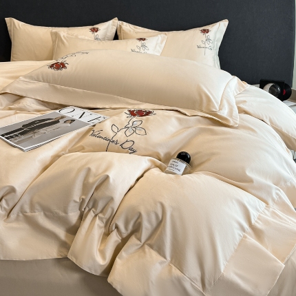 91家纺网 家纺一手货源 找家纺 （总）（控价）2025新款 专版花型 高克重A类 全棉长绒棉精工刺绣四件套-梅琳娜