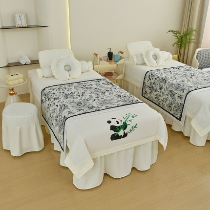 91家纺网 家纺一手货源 找家纺 （总）不打烊家纺 2025新款贡缎绣花熊猫系列美容床罩,米白色,卡其色拼灰色,灰色,灰色拼绿色,米白色拼卡其色,卡其色,米白色拼灰色,米白色拼绿色,绿色,绿色拼灰色,米白色拼玉色,玉色