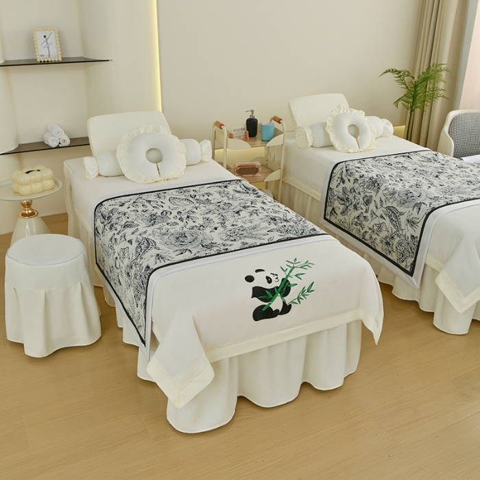 91家纺网 家纺一手货源 找家纺 （总）不打烊家纺 2025新款贡缎绣花熊猫系列美容床罩