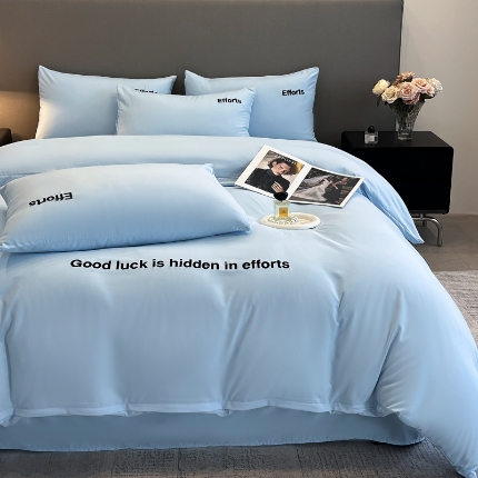 91家纺网 家纺一手货源 找家纺 （总）2025新款 专版花型 A类 精工刺绣高克重云朵亲肤棉四件套--励志