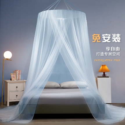 91家纺网 家纺一手货源 找家纺 （总）免安装圆顶公主蚊帐 家用床上成人吊顶床幔床纱加密加厚床帐