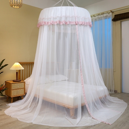91家纺网 家纺一手货源 找家纺 （总）免安装圆顶公主蚊帐 家用床上成人吊顶床幔床纱加密加厚床帐