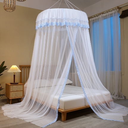 91家纺网 家纺一手货源 找家纺 （总）免安装圆顶公主蚊帐 家用床上成人吊顶床幔床纱加密加厚床帐