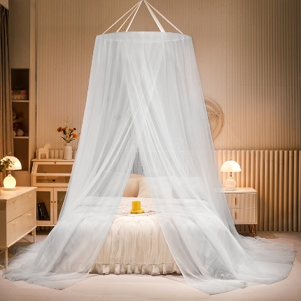 91家纺网 家纺一手货源 找家纺 （总）免安装圆顶公主蚊帐 家用床上成人吊顶床幔床纱加密加厚床帐