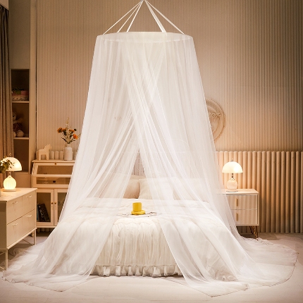 91家纺网 家纺一手货源 找家纺 （总）免安装圆顶公主蚊帐 家用床上成人吊顶床幔床纱加密加厚床帐