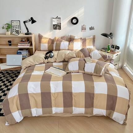 91家纺网 家纺一手货源 找家纺 （总）2025新款简约时尚无印风水洗棉四件套学生三件套床品套件