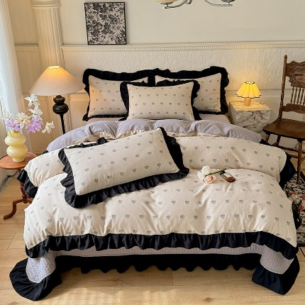 91家纺网 家纺一手货源 找家纺 （总）漫布云家纺法式A类母婴级针织双层纱床盖款四件套赫本风全棉纯棉麻泡泡棉小竺棉超柔水洗棉床单床盖款