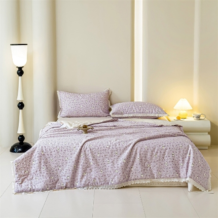 91家纺网 家纺一手货源 找家纺 （总）被窝 2025新款 全棉花边大豆棉夏被四件套（提供买家秀）