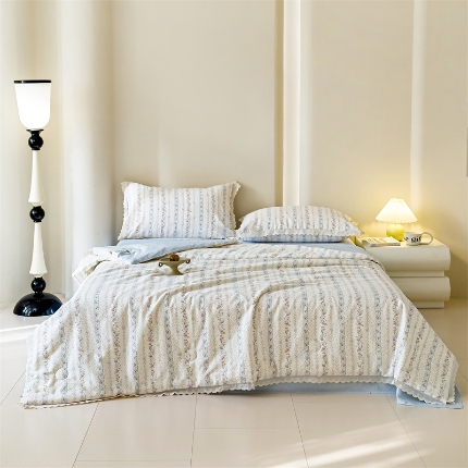 91家纺网 家纺一手货源 找家纺 （总）被窝 2025新款 全棉花边大豆棉夏被四件套（提供买家秀）