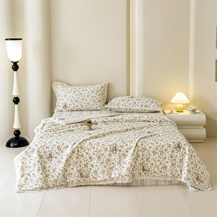 91家纺网 家纺一手货源 找家纺 （总）被窝 2025新款 全棉花边大豆棉夏被四件套（提供买家秀）