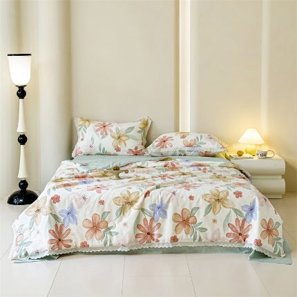 91家纺网 家纺一手货源 找家纺 （总）被窝 2025新款 全棉花边大豆棉夏被四件套（提供买家秀）