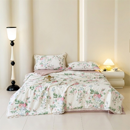 91家纺网 家纺一手货源 找家纺 （总）2025 全棉花边大豆夏被四件套薄被凉被纯棉夏凉被