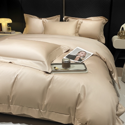 91家纺网 家纺一手货源 找家纺 （总）（总）星蕴家纺 2025新款纯色100支澳棉长绒棉摩卡系列四件套