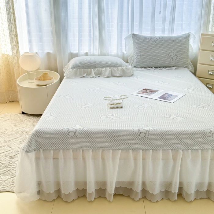 91家纺网 家纺一手货源 找家纺 小萌虎 2025新款A类冰块熊豆豆凉席床裙款 冰块熊-灰