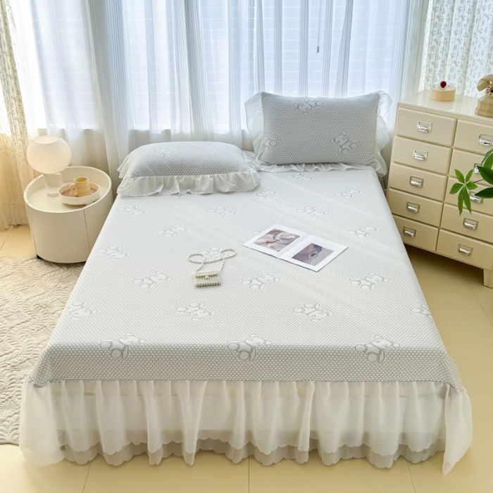 91家纺网 家纺一手货源 找家纺 小萌虎 2025新款A类冰块熊豆豆凉席床裙款 冰块熊-灰