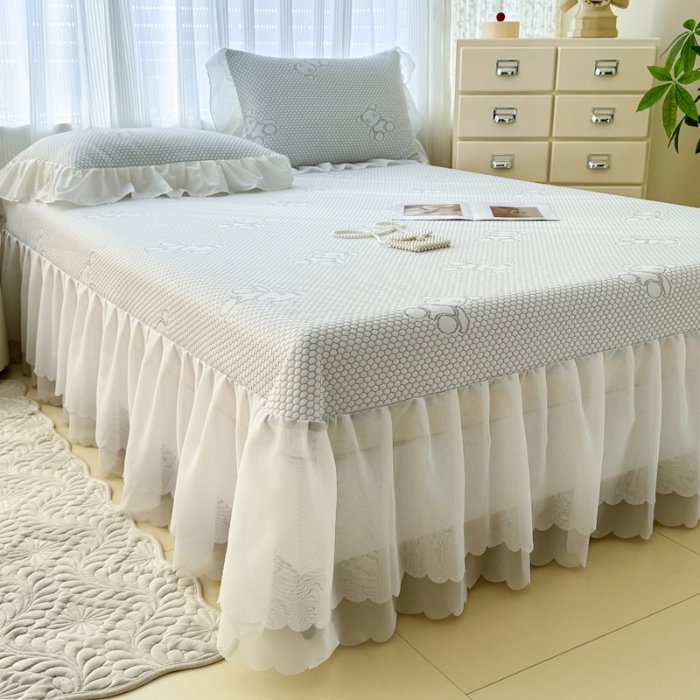 91家纺网 家纺一手货源 找家纺 小萌虎 2025新款A类冰块熊豆豆凉席床裙款 冰块熊-灰