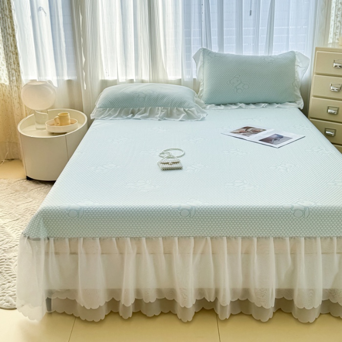 91家纺网 家纺一手货源 找家纺 小萌虎 2025新款A类冰块熊豆豆凉席床裙款 冰块熊-蓝