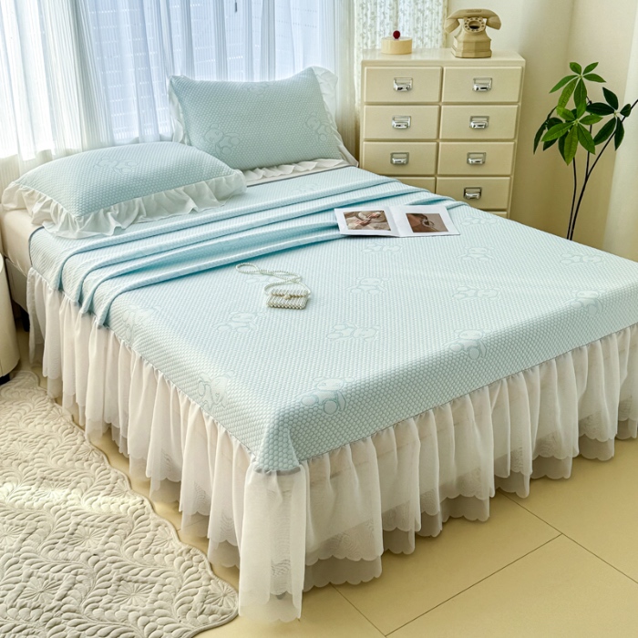 91家纺网 家纺一手货源 找家纺 小萌虎 2025新款A类冰块熊豆豆凉席床裙款 冰块熊-蓝