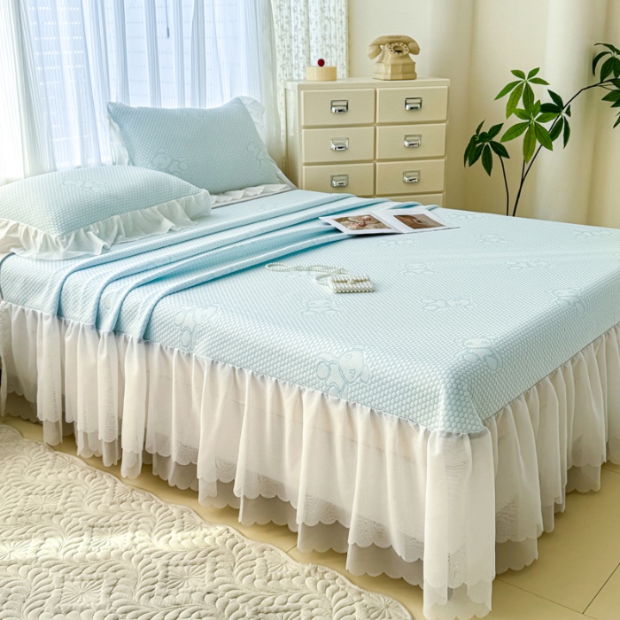 91家纺网 家纺一手货源 找家纺 小萌虎 2025新款A类冰块熊豆豆凉席床裙款 冰块熊-蓝