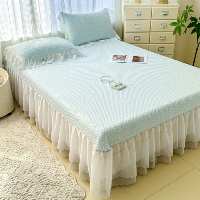 91家纺网 家纺一手货源 找家纺 小萌虎 2025新款A类冰块熊豆豆凉席床裙款 冰块熊-蓝