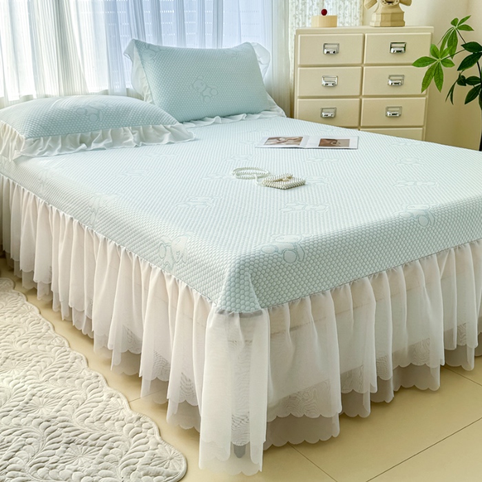 91家纺网 家纺一手货源 找家纺 小萌虎 2025新款A类冰块熊豆豆凉席床裙款 冰块熊-蓝