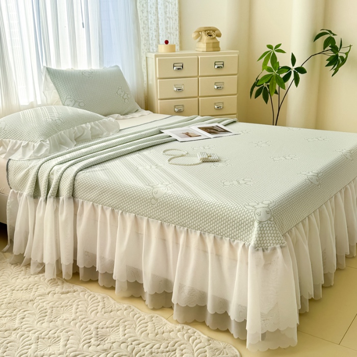 91家纺网 家纺一手货源 找家纺 小萌虎 2025新款A类冰块熊豆豆凉席床裙款 冰块熊-绿