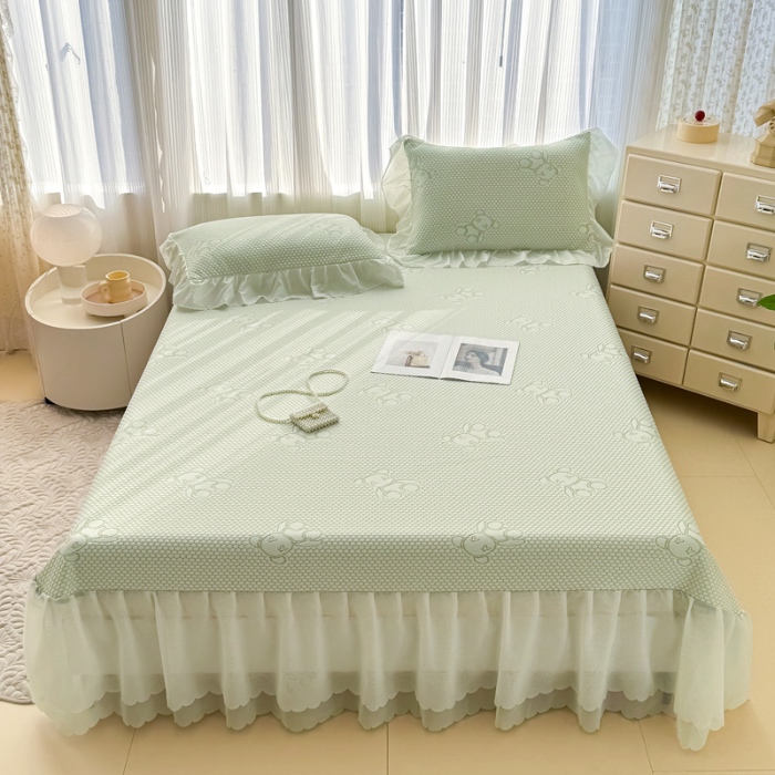 91家纺网 家纺一手货源 找家纺 小萌虎 2025新款A类冰块熊豆豆凉席床裙款 冰块熊-绿