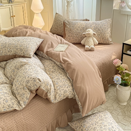 91家纺网 家纺一手货源 找家纺 （总）仟网汇 2025新款针织双层纱床盖四件套