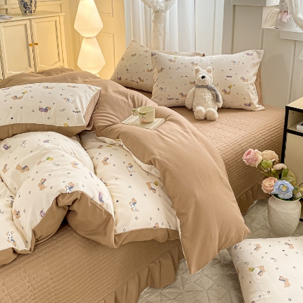 91家纺网 家纺一手货源 找家纺 （总）仟网汇 2025新款针织双层纱床盖四件套