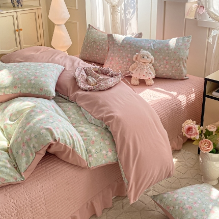 91家纺网 家纺一手货源 找家纺 （总）仟网汇 2025新款针织双层纱床盖四件套