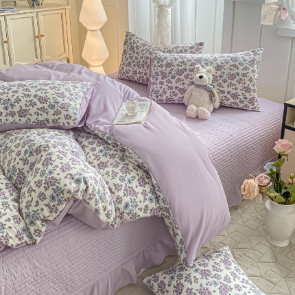 91家纺网 家纺一手货源 找家纺 （总）仟网汇 2025新款针织双层纱床盖四件套