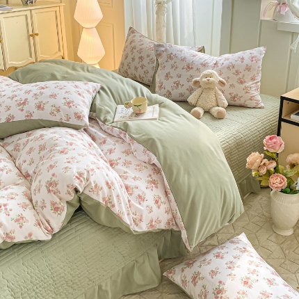 91家纺网 家纺一手货源 找家纺 （总）仟网汇 2025新款针织双层纱床盖四件套