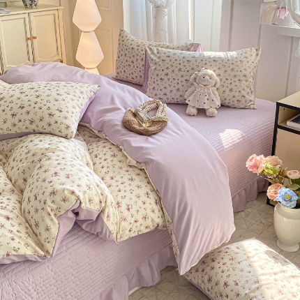 91家纺网 家纺一手货源 找家纺 （总）仟网汇 2025新款针织双层纱床盖四件套