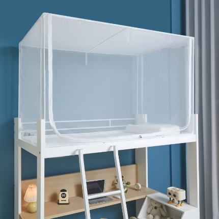 91家纺网 家纺一手货源 找家纺 （总）梦精灵家纺 2025新款方顶学生蚊帐三开门宿舍学生款坐床拉链防尘学生寝室蚊帐（送风扇杆）