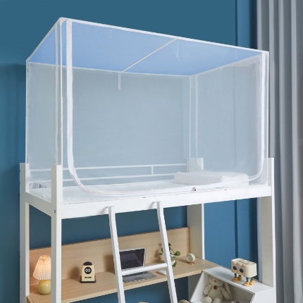 91家纺网 家纺一手货源 找家纺 （总）梦精灵家纺 2025新款方顶学生蚊帐三开门宿舍学生款坐床拉链防尘学生寝室蚊帐（送风扇杆）