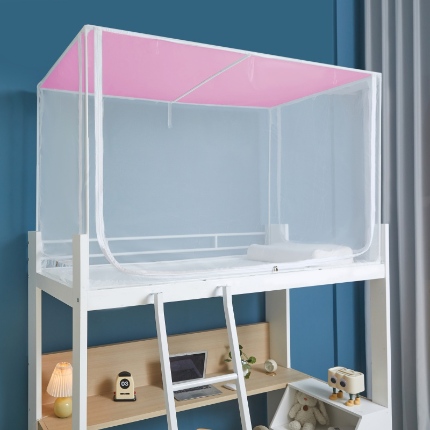 91家纺网 家纺一手货源 找家纺 （总）梦精灵家纺 2025新款方顶学生蚊帐三开门宿舍学生款坐床拉链防尘学生寝室蚊帐（送风扇杆）