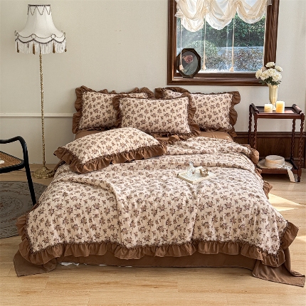 91家纺网 家纺一手货源 找家纺 (总）2025新款有氧双层纱法式花边夏被夏被四件套夏凉被子