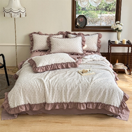 91家纺网 家纺一手货源 找家纺 (总）2025新款有氧双层纱法式花边夏被夏被四件套夏凉被子