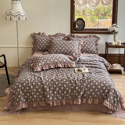 91家纺网 家纺一手货源 找家纺 (总）2025新款有氧双层纱法式花边夏被夏被四件套夏凉被子