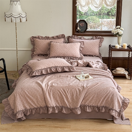 91家纺网 家纺一手货源 找家纺 (总）2025新款有氧双层纱法式花边夏被夏被四件套夏凉被子